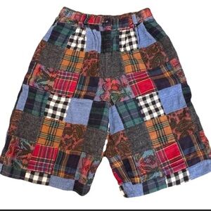 Vintage 90’s Patchwork Shorts Boho Cottagecore Plaid Floral Made in USA Raw Hem
